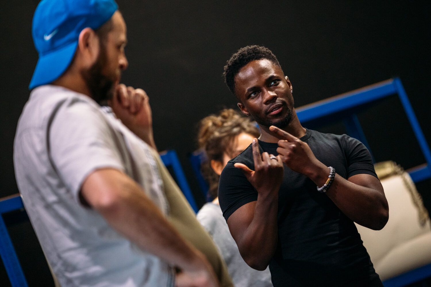 Micky Cochrane and Kema Sikazwe in rehearsals for I, Daniel Blake